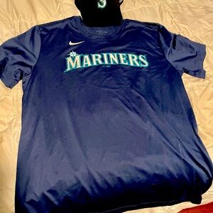 Seattle Mariners Nike Dri Fit Blue Shirt Small Large MLB Baseball Cap Hat